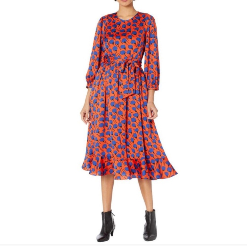 Kate Spade New York Seascape Flora Smocked Dress Tamarillo Size 4 Belted‎ Tie